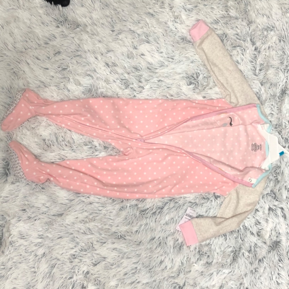 Carter’s pink polka dot owl footie - Picture 3 of 6